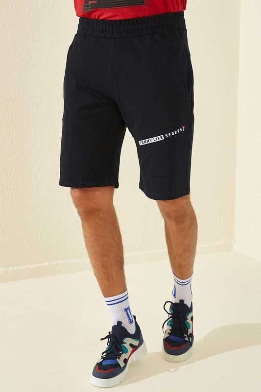 Navy Blue Printed Standard Fit Men's Shorts - 81155