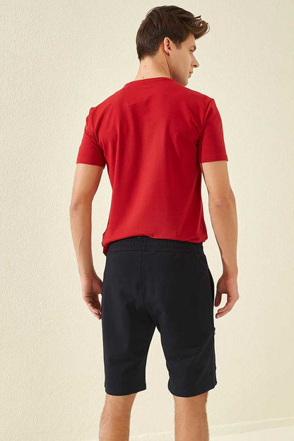 Navy Blue Printed Standard Fit Men's Shorts - 81155