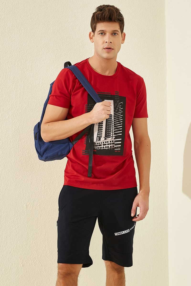Navy Blue Printed Standard Fit Men's Shorts - 81155