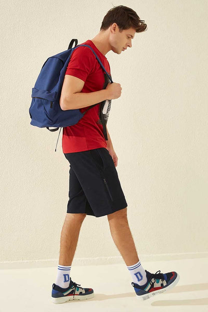 Navy Blue Printed Standard Fit Men's Shorts - 81155