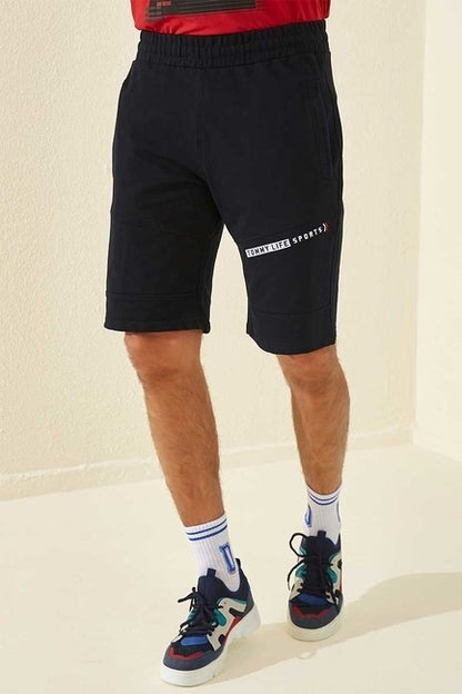 Navy Blue Printed Standard Fit Men's Shorts - 81155