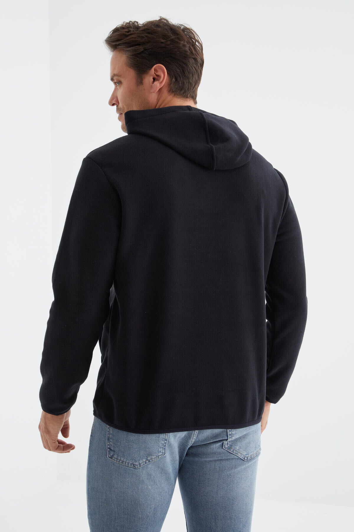 Navy Blue Embroidered Kangaroo Pocket Hooded Regular Fit Men's Fleece Sweatshirt - 88156