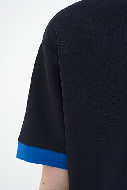 Navy Blue Embroidered O Collar Oversize Boys T-Shirt - 11146
