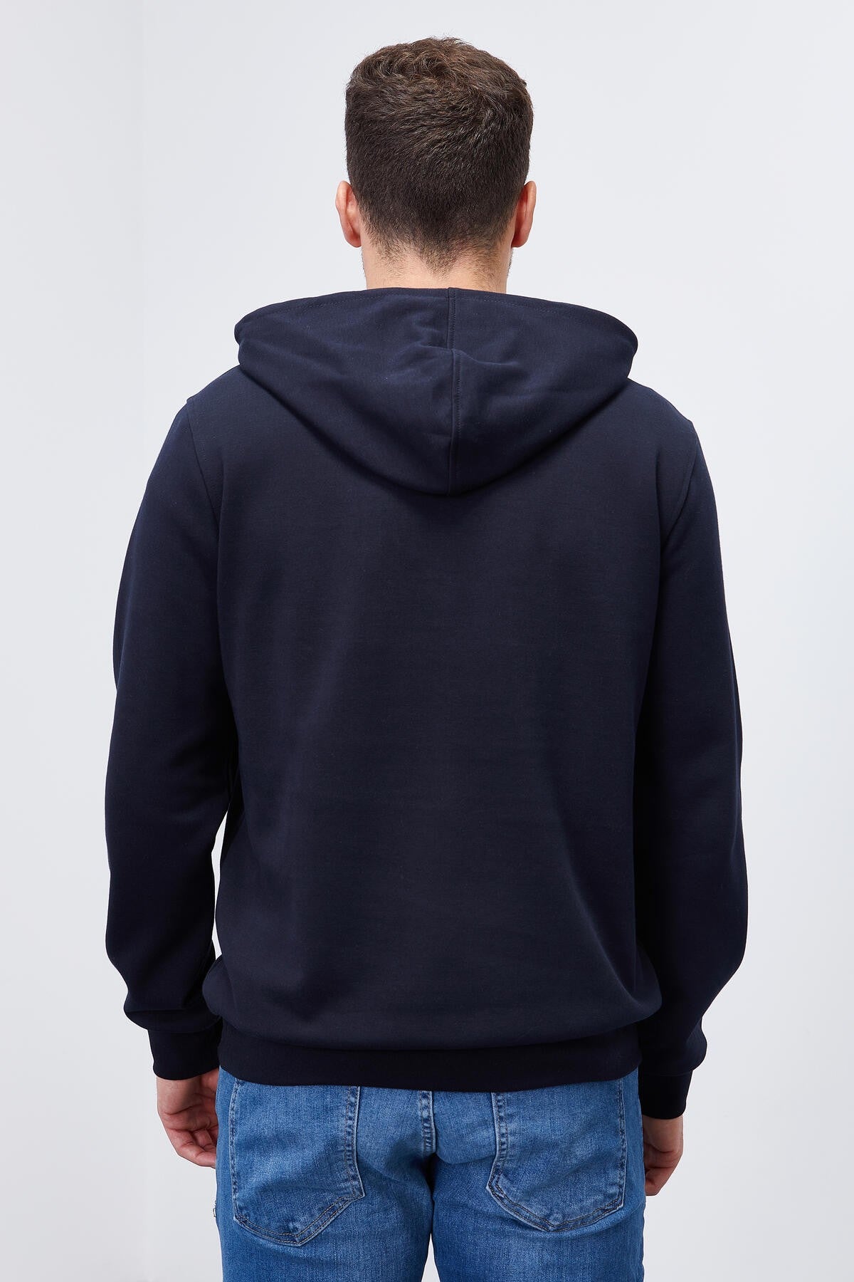 Navy Blue Embroidered Standard Fit Men's Hooded Sweatshirt - 87887