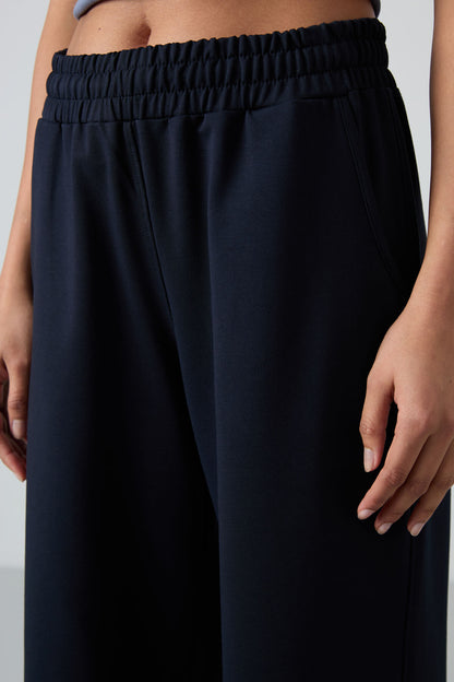 Navy High Waist Comfort Fit Wide Leg Women's Tracksuit Bottom - 94567