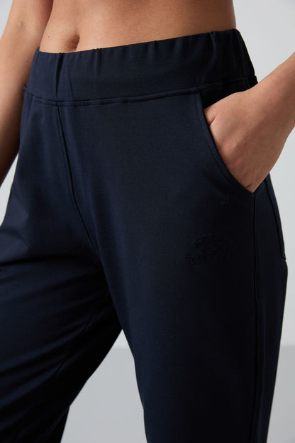 Navy Blue High Waist Comfortable Fit Classic Hem Women's Tracksuit Bottom - 94185