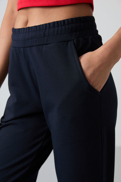 Navy Blue High Waist Comfort Fit Classic Leg Women's Tracksuit Bottom - 94584