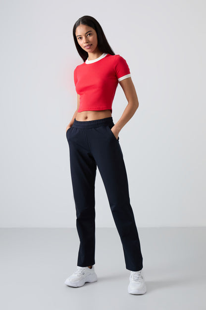 Navy Blue High Waist Comfort Fit Classic Leg Women's Tracksuit Bottom - 94584
