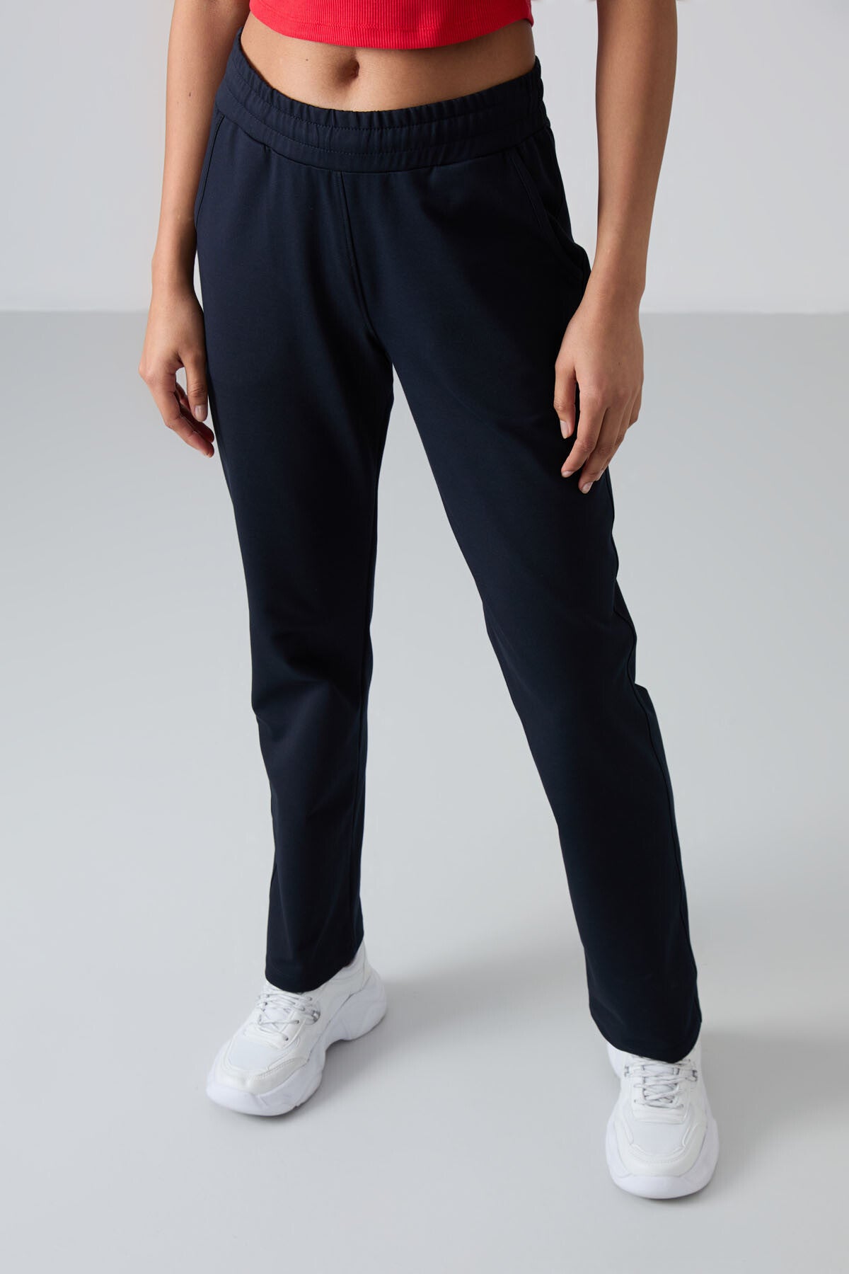 Navy Blue High Waist Comfort Fit Classic Leg Women's Tracksuit Bottom - 94584