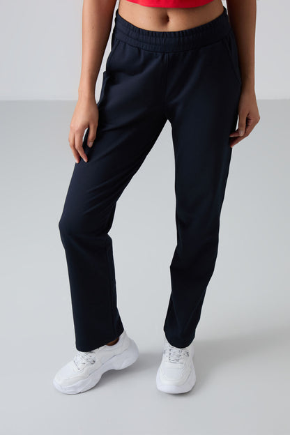 Navy Blue High Waist Comfort Fit Classic Leg Women's Tracksuit Bottom - 94584