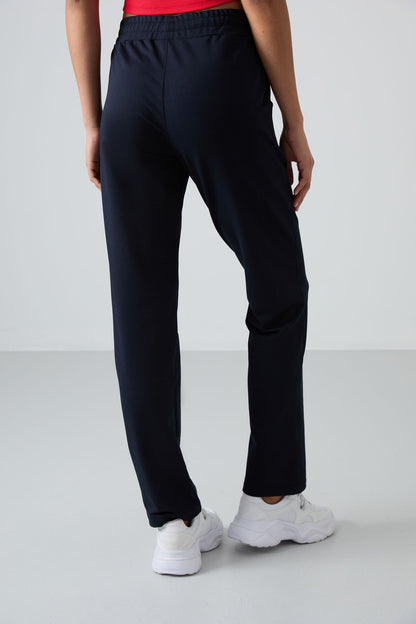 Navy Blue High Waist Comfort Fit Classic Leg Women's Tracksuit Bottom - 94584