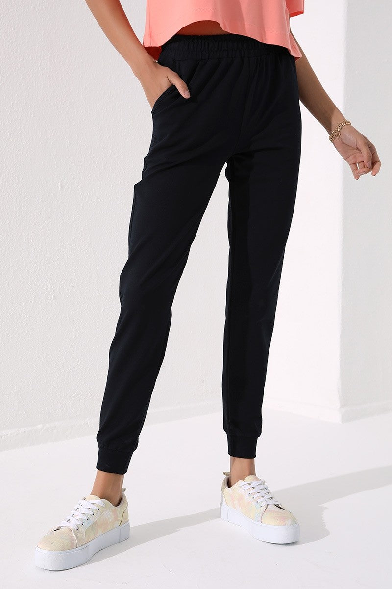 Navy High Waist Jogger Comfort Fit Cuffed Women's Tracksuit Bottom - 94561