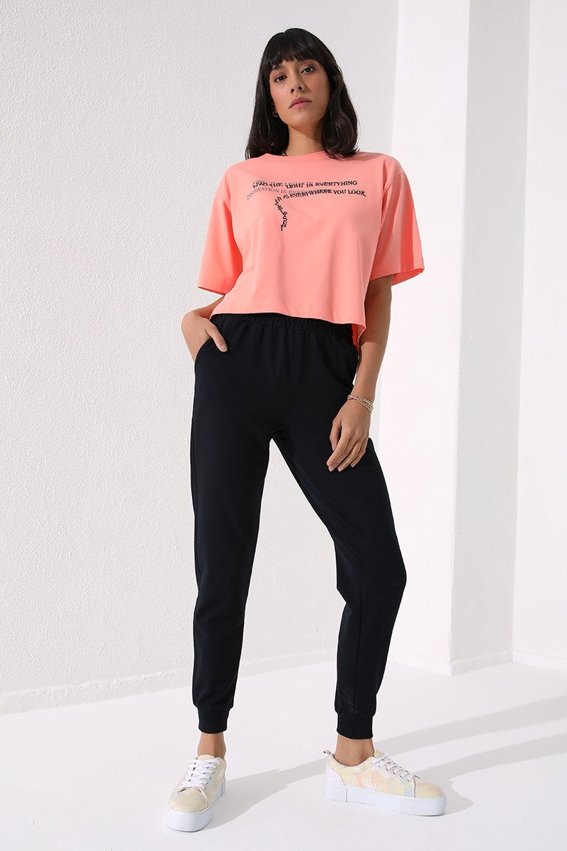 Navy High Waist Jogger Comfort Fit Cuffed Women's Tracksuit Bottom - 94561