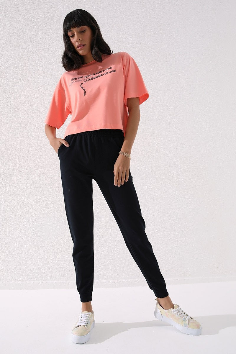 Navy High Waist Jogger Comfort Fit Cuffed Women's Tracksuit Bottom - 94561