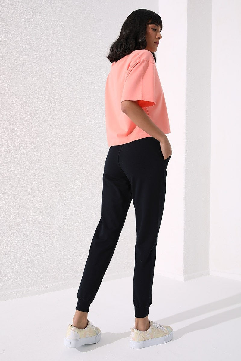 Navy High Waist Jogger Comfort Fit Cuffed Women's Tracksuit Bottom - 94561