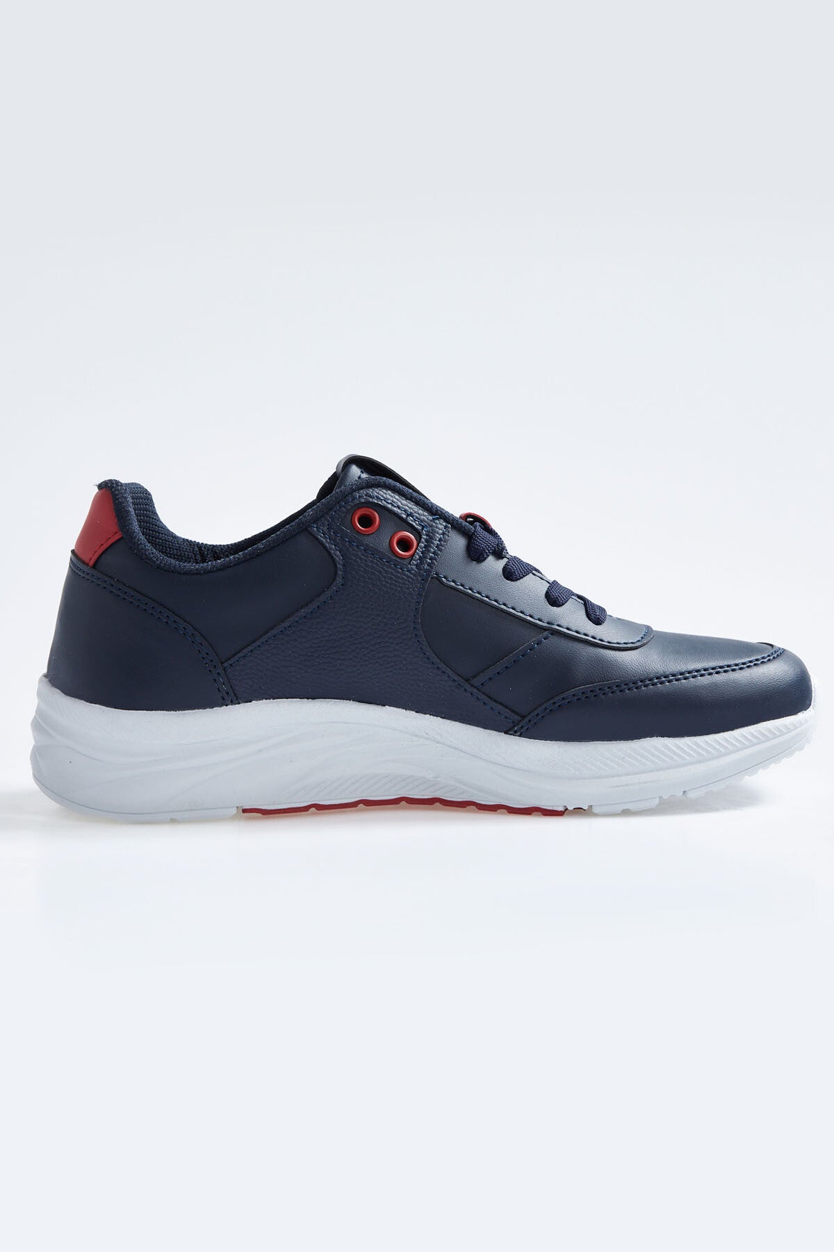 Navy Blue High Sole Laced PU Leather Men's Sports Shoes - 89113
