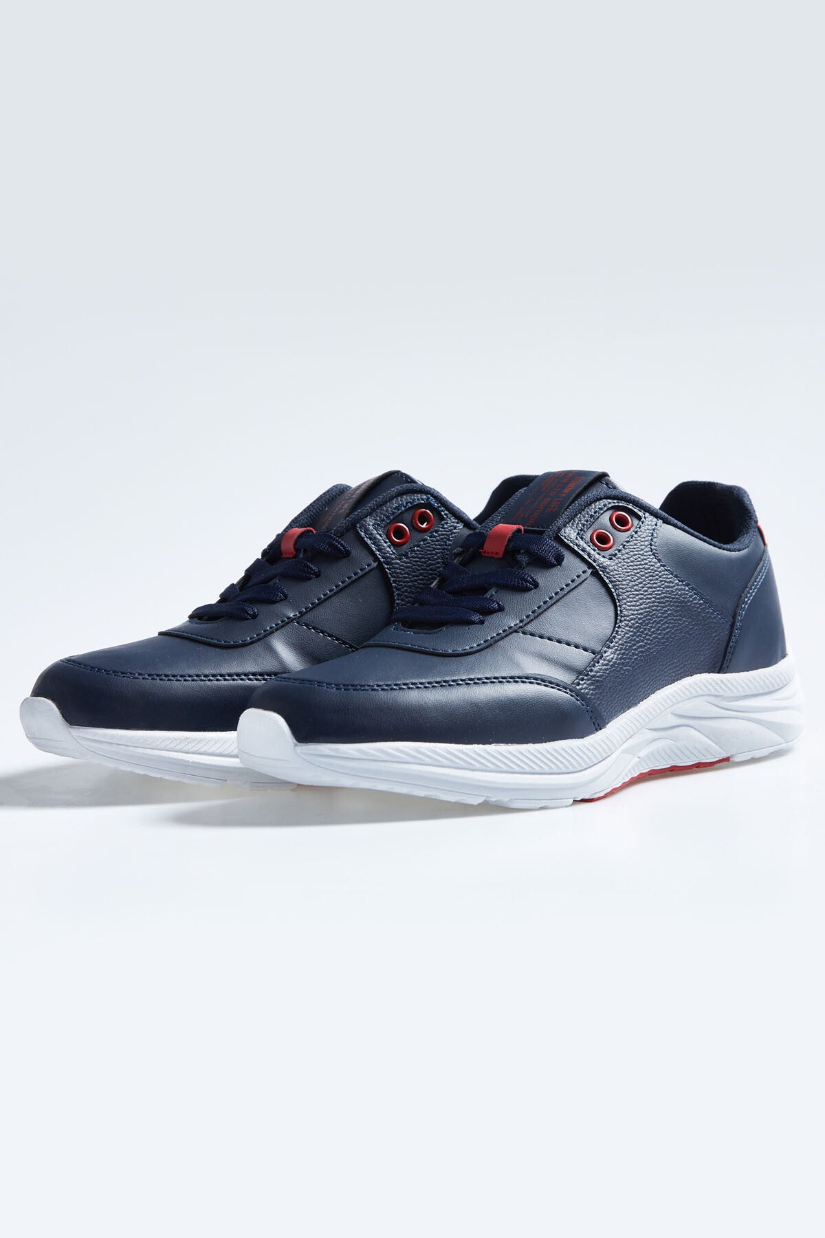 Navy Blue High Sole Laced PU Leather Men's Sports Shoes - 89113