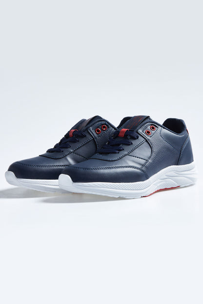 Navy Blue High Sole Laced PU Leather Men's Sports Shoes - 89113