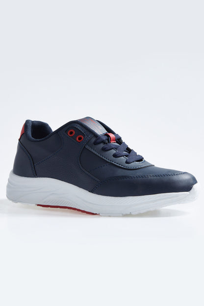 Navy Blue High Sole Laced PU Leather Men's Sports Shoes - 89113