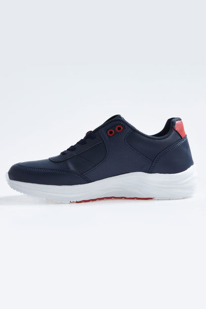 Navy Blue High Sole Laced PU Leather Men's Sports Shoes - 89113