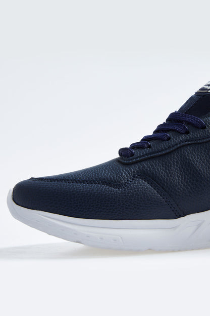 Navy Blue High Sole Laced PU Leather Men's Sports Shoes - 89115