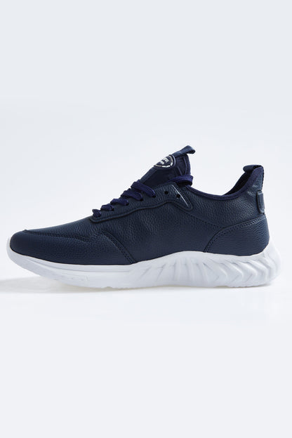 Navy Blue High Sole Laced PU Leather Men's Sports Shoes - 89115