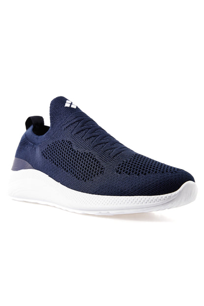 Navy Blue High Sole Ribbed Slip-On Lightweight Flexible Men's Sports Shoes - 89120