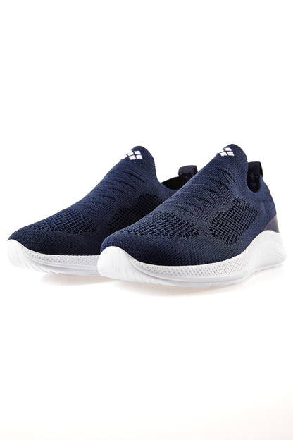 Navy Blue High Sole Ribbed Slip-On Lightweight Flexible Men's Sports Shoes - 89120