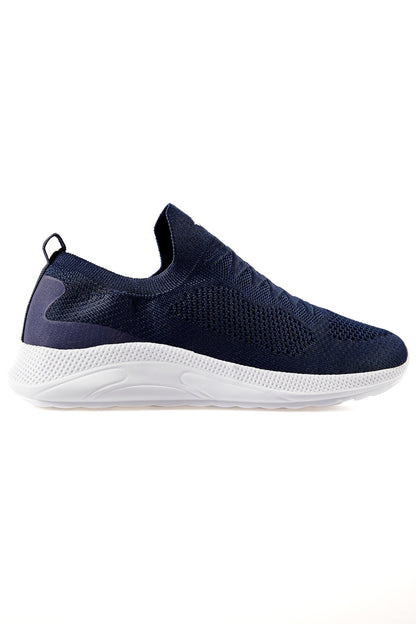 Navy Blue High Sole Ribbed Slip-On Lightweight Flexible Men's Sports Shoes - 89120