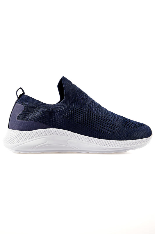 Navy Blue High Sole Ribbed Slip-On Lightweight Flexible Men's Sports Shoes - 89120