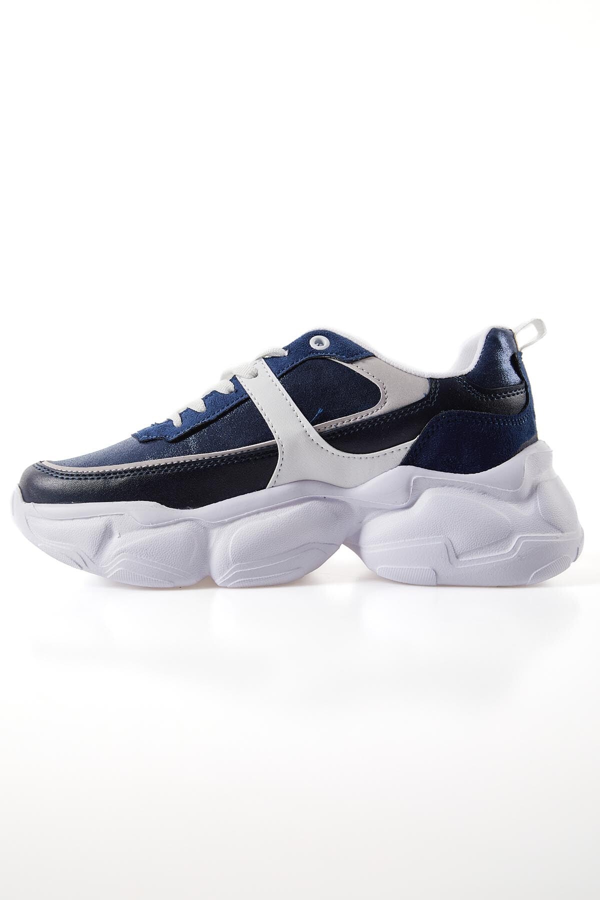 Navy Blue High-Sole Laced Color Gradient PU Leather Women's Sports Shoes - 89206