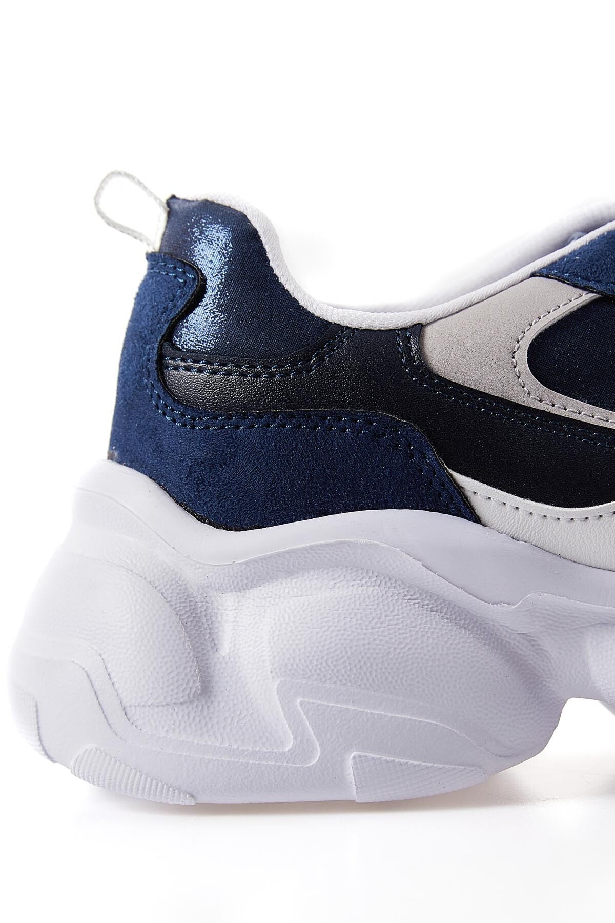 Navy Blue High-Sole Laced Color Gradient PU Leather Women's Sports Shoes - 89206