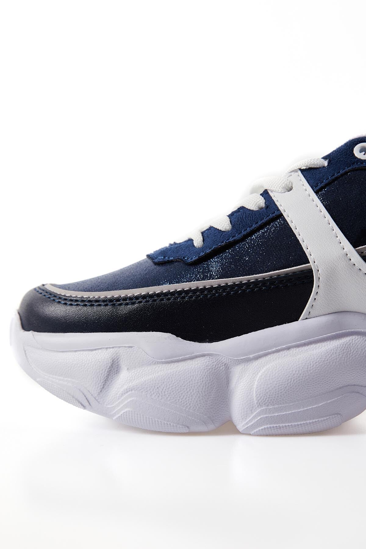Navy Blue High-Sole Laced Color Gradient PU Leather Women's Sports Shoes - 89206