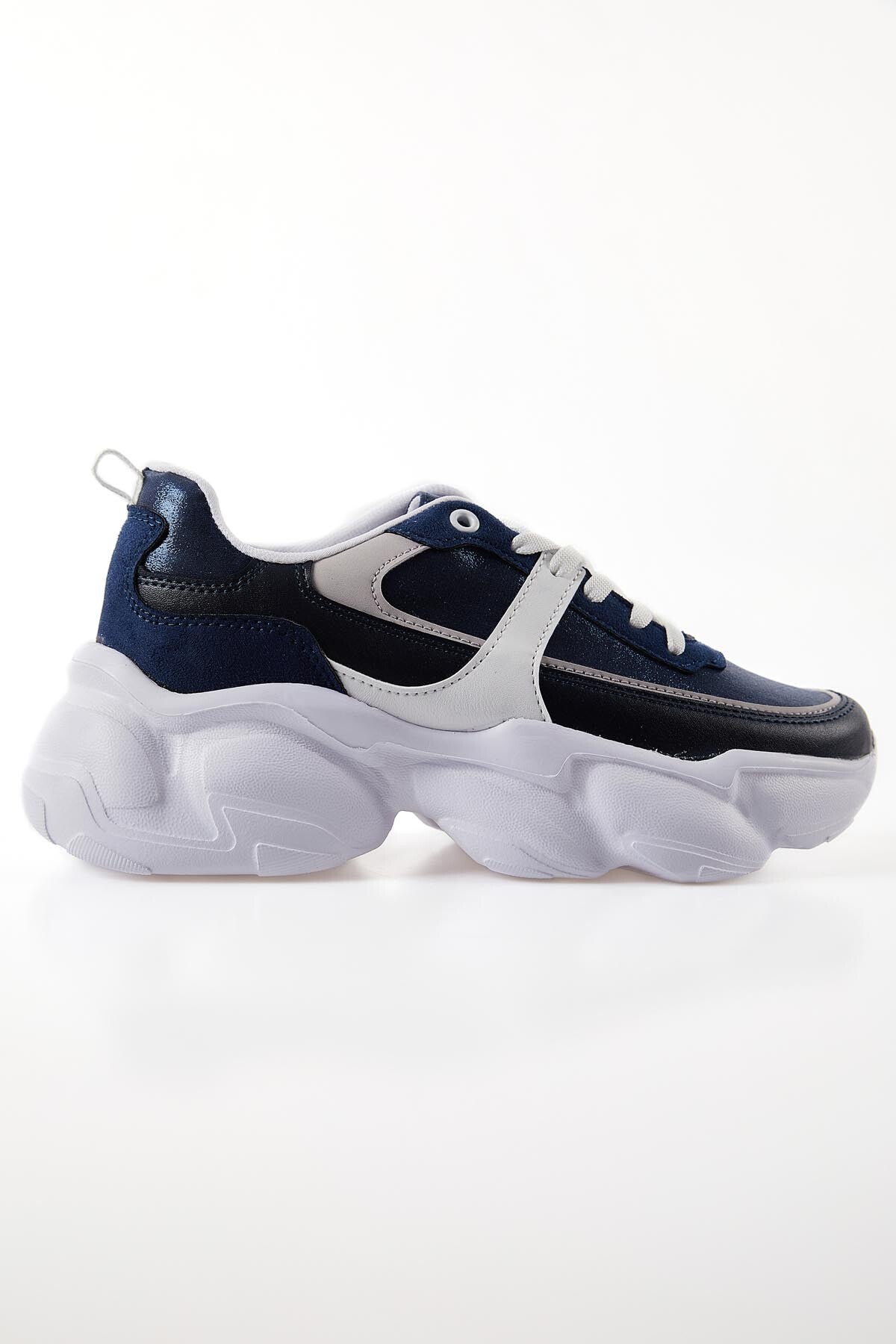 Navy Blue High-Sole Laced Color Gradient PU Leather Women's Sports Shoes - 89206