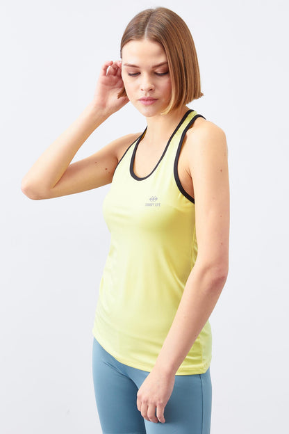 Lemon Cross Strap Sleeveless Standard Cut Women's Sports Singlet - 97094
