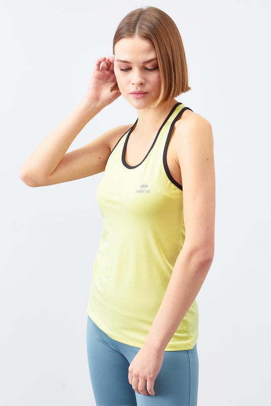 Lemon Cross Strap Sleeveless Standard Cut Women's Sports Singlet - 97094