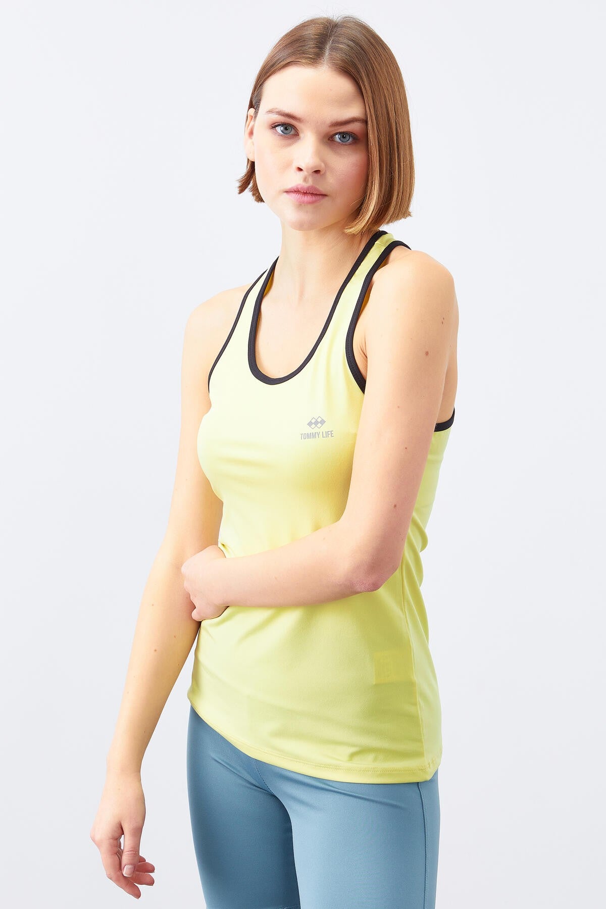 Lemon Cross Strap Sleeveless Standard Cut Women's Sports Singlet - 97094