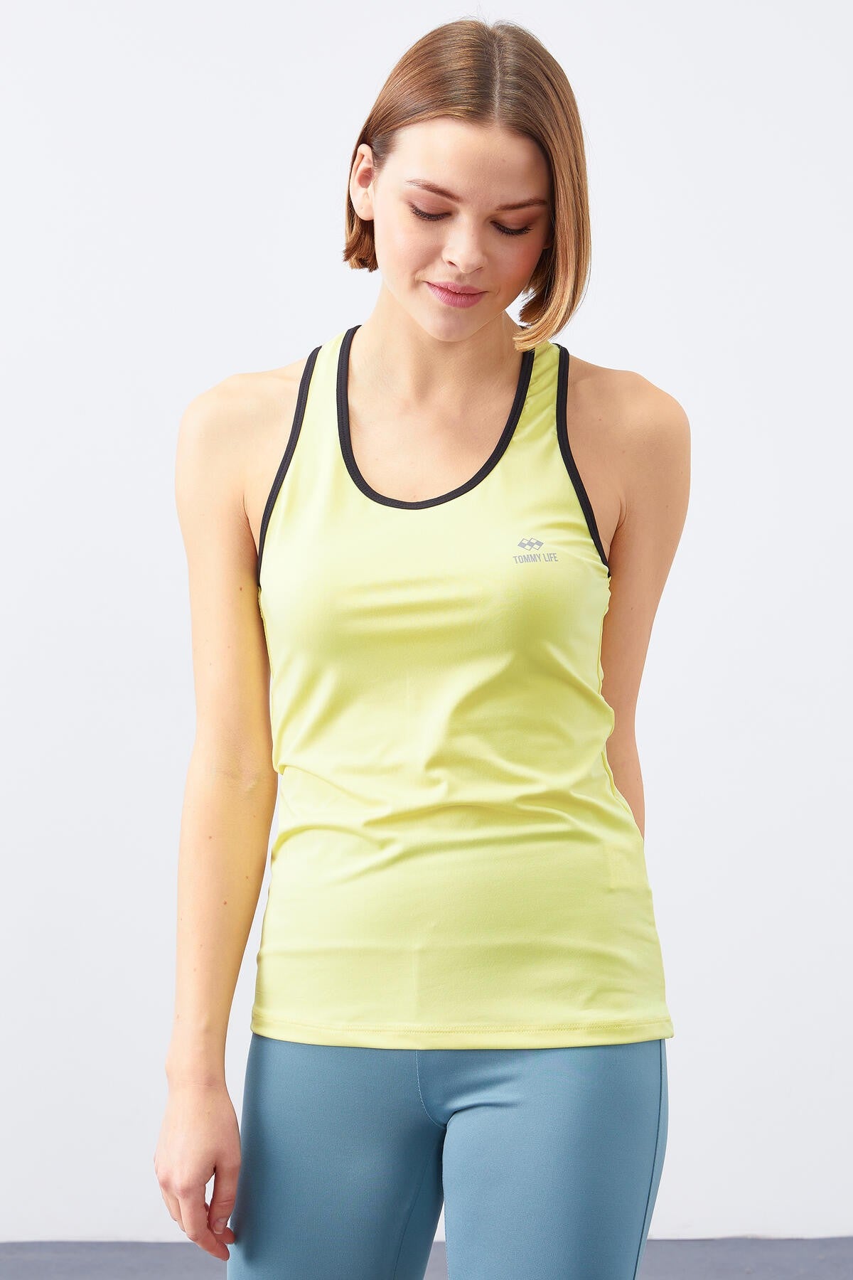 Lemon Cross Strap Sleeveless Standard Cut Women's Sports Singlet - 97094