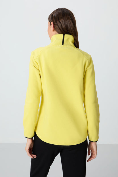 Lemon Print Collar Zippered Comfort Fit Women's Fleece Sweatshirt - 97173