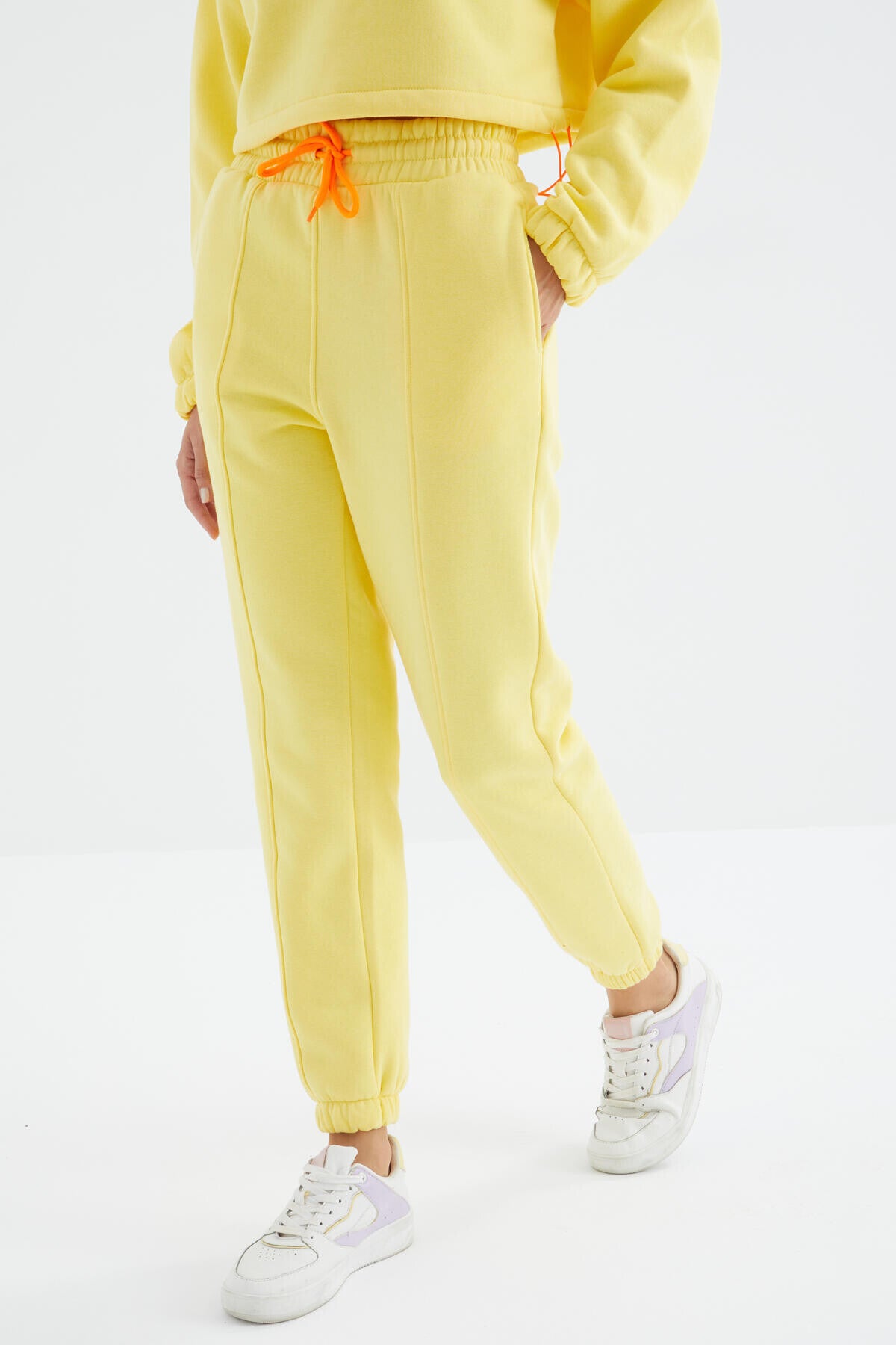 Low Shoulder Waist Gathered Half Zip Oversized Women's Tracksuit Set - 95321