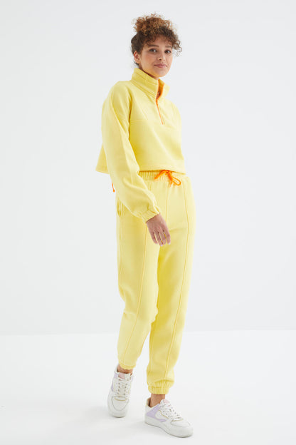 Low Shoulder Waist Gathered Half Zip Oversized Women's Tracksuit Set - 95321