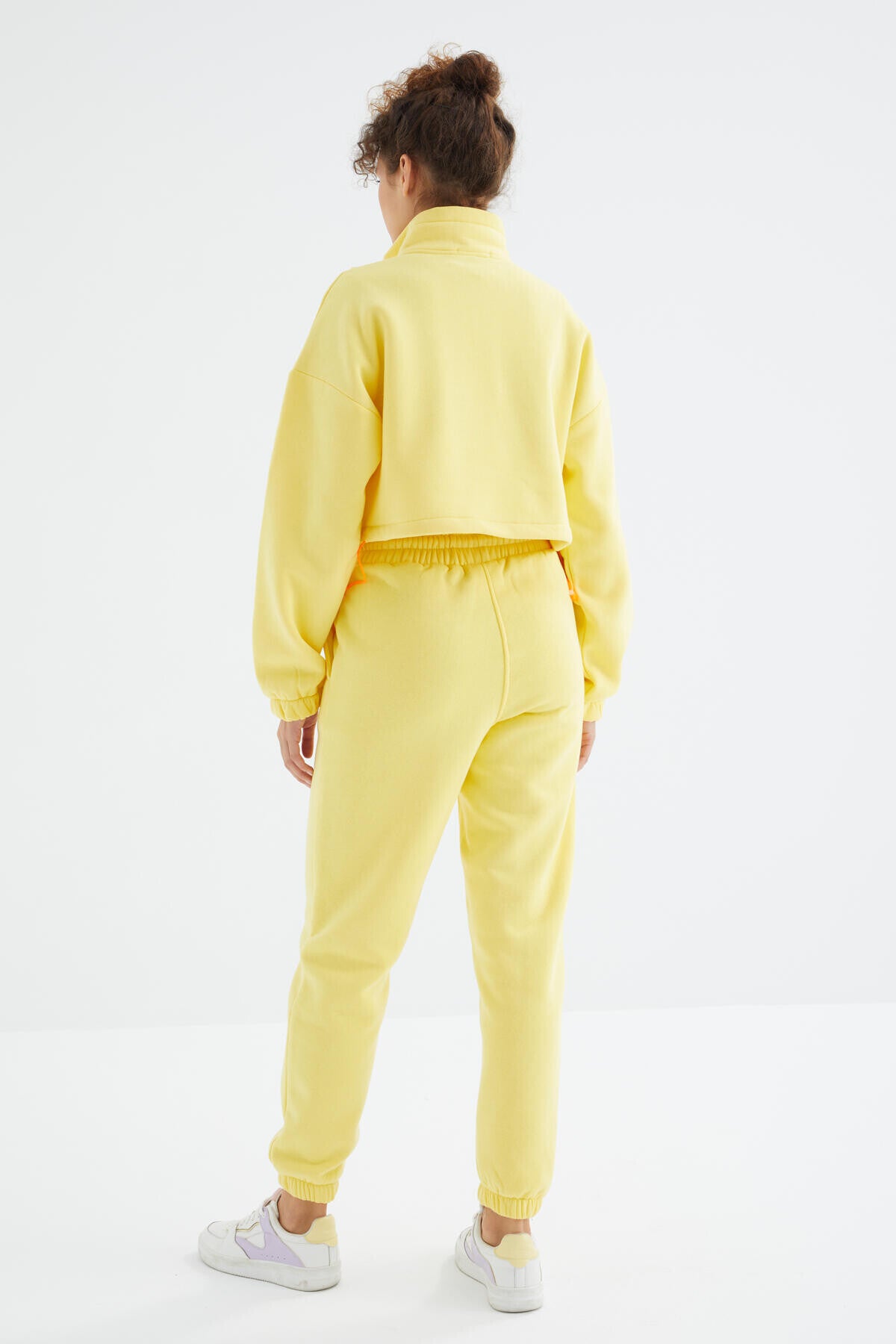 Low Shoulder Waist Gathered Half Zip Oversized Women's Tracksuit Set - 95321