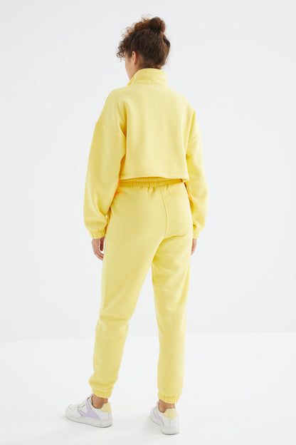 Low Shoulder Waist Gathered Half Zip Oversized Women's Tracksuit Set - 95321
