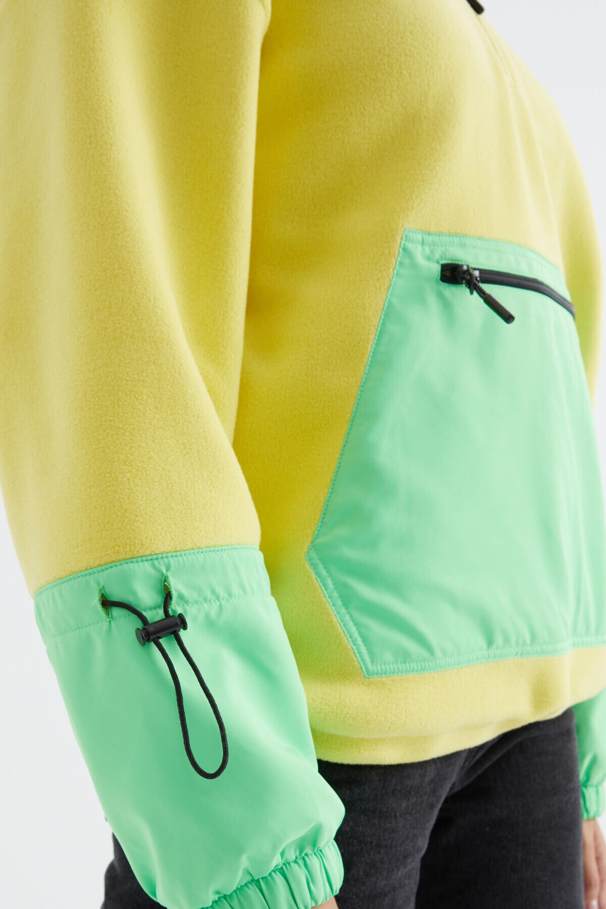 Lemon Skirt Hem Gathered Half Zipper Oversize Women's Polar Fleece Sweatshirt - 97238