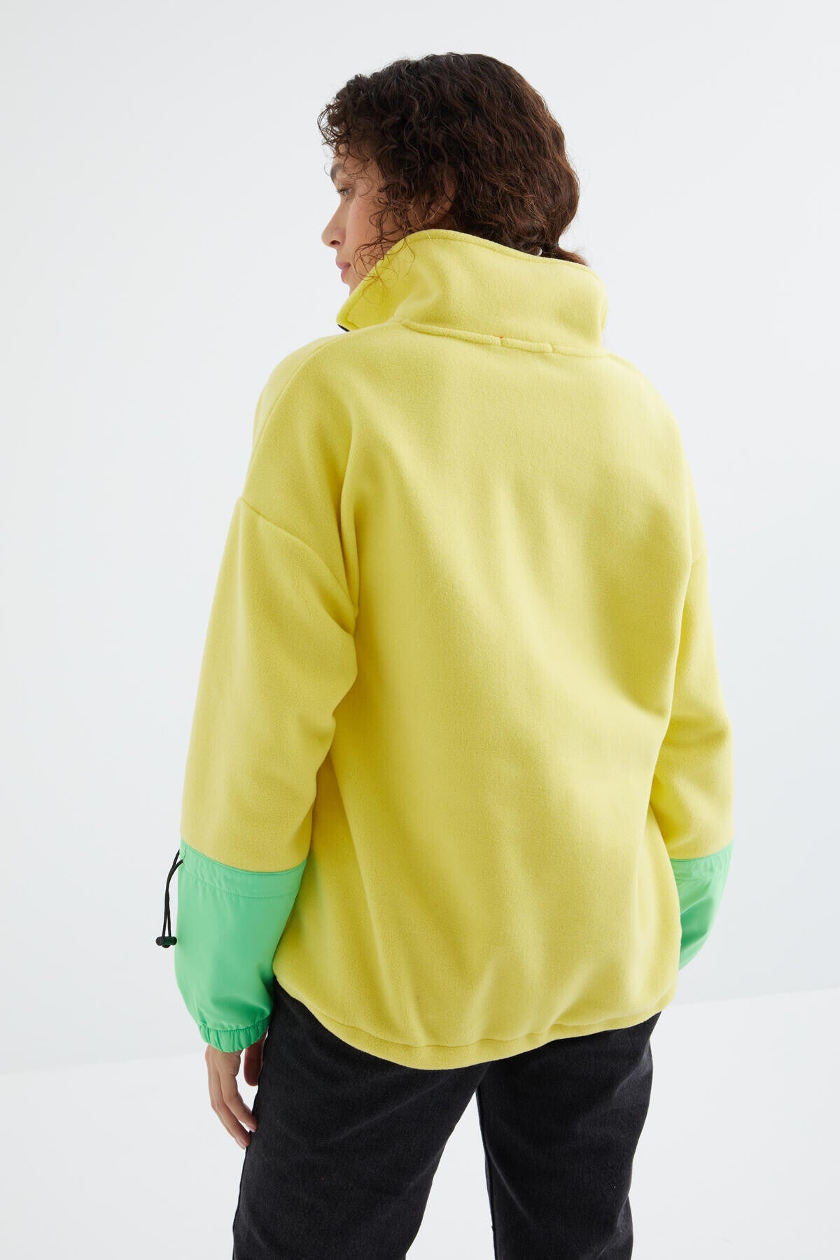 Lemon Skirt Hem Gathered Half Zipper Oversize Women's Polar Fleece Sweatshirt - 97238