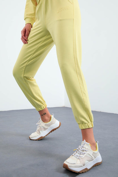 Lemon Basic Cotton O-Neck Oversize Elastic Cuffed Women's Tracksuit Set - 95287