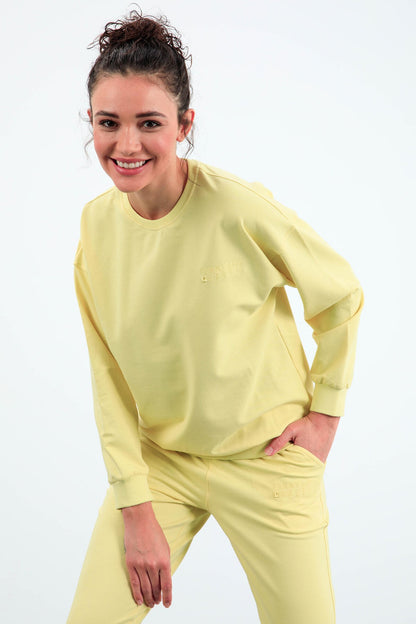 Lemon Basic Cotton O-Neck Oversize Elastic Cuffed Women's Tracksuit Set - 95287