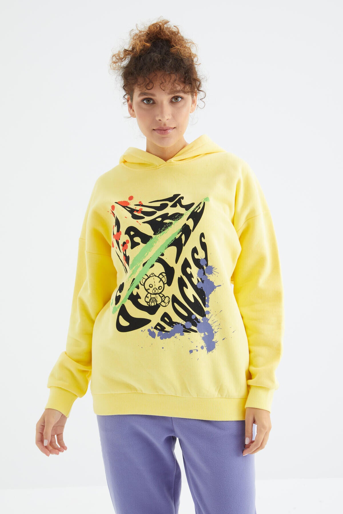 Lemon Pre-Printed Hooded Women's Oversize Women's Sweatshirt - 97248