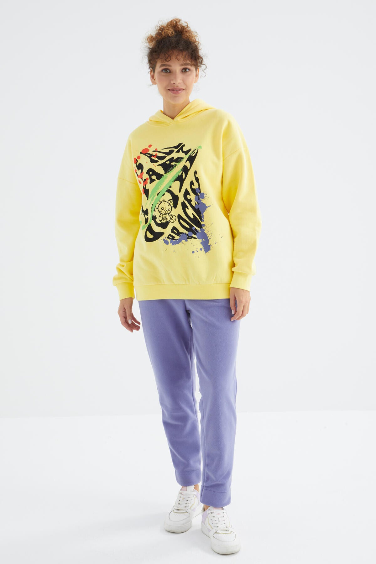 Lemon Pre-Printed Hooded Women's Oversize Women's Sweatshirt - 97248