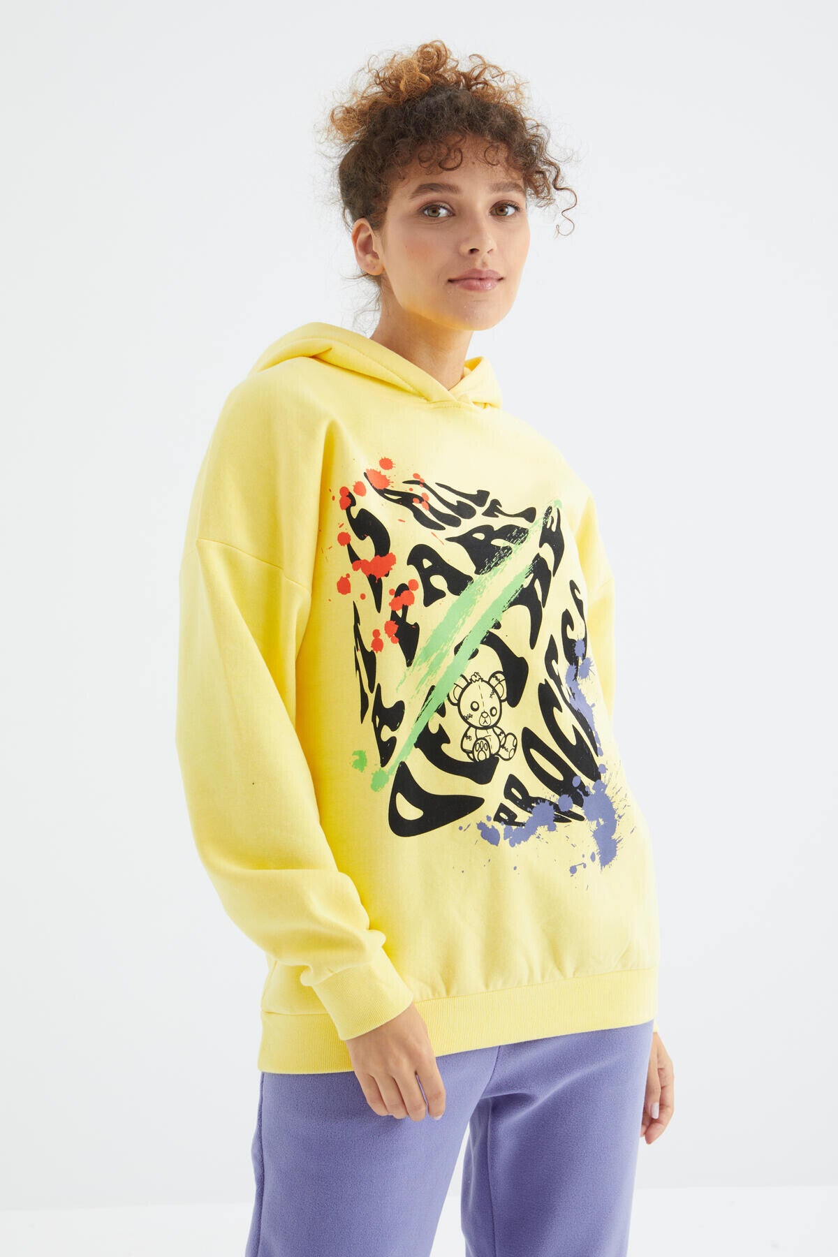 Lemon Pre-Printed Hooded Women's Oversize Women's Sweatshirt - 97248